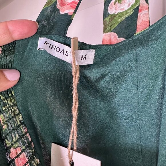 Green Floral Tie Shoulder Slit Midi Dress - Picture 12 of 15